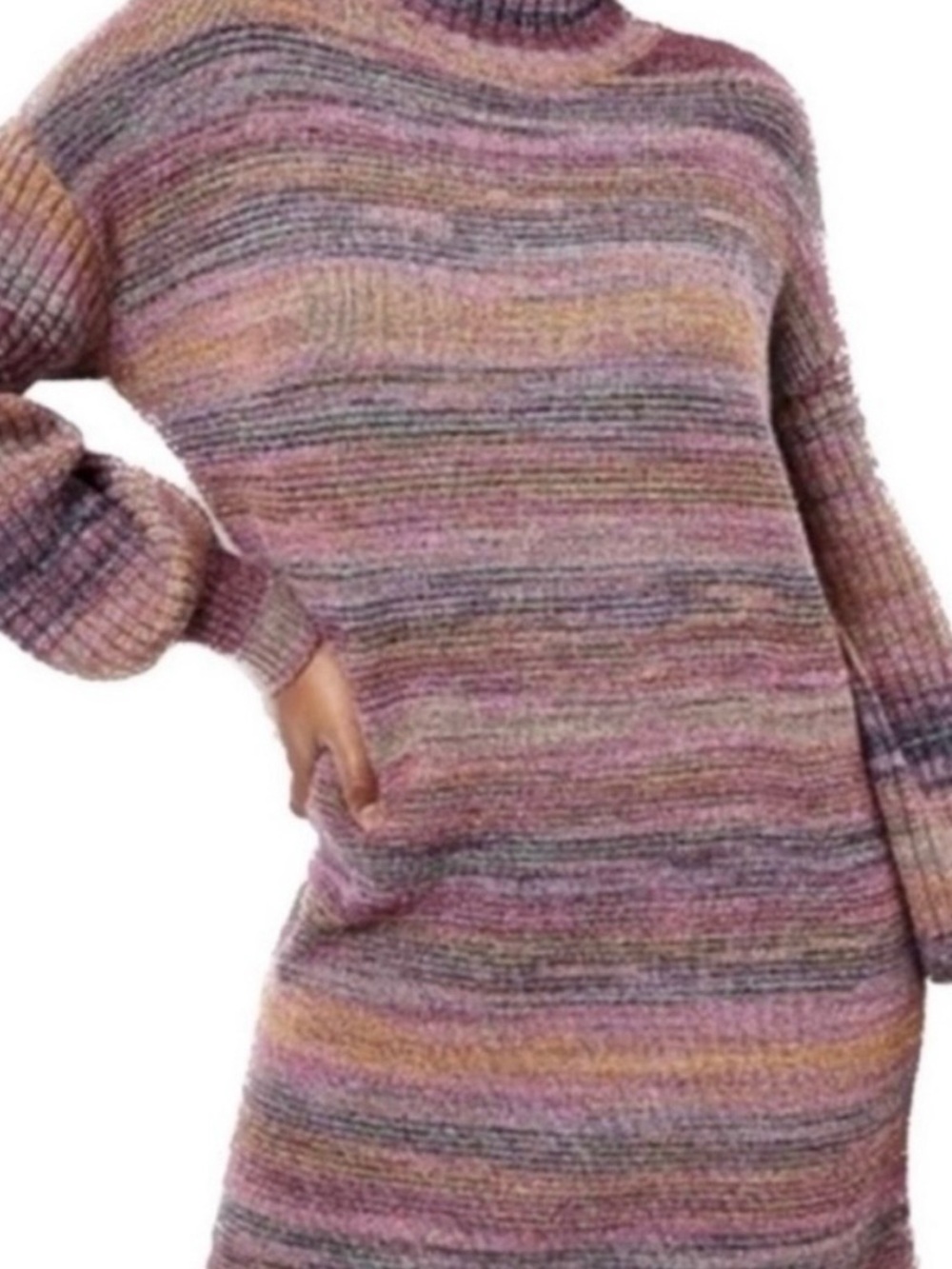 LOFT Space Dye Turtleneck Sweater Dress Small Balloon Sleeve NWT Cozy Knit